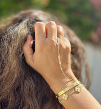 Load image into Gallery viewer, Finger Bracelet CVD Diamond Ring Bracelet 14k Solid Yellow Gold Hand Chain Diamond Bracelet Chain Diamond Bracelet Marquee Shape Links 0.85
