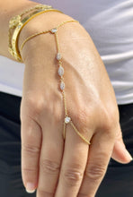 Load image into Gallery viewer, Finger Bracelet CVD Diamond Ring Bracelet 14k Solid Yellow Gold Hand Chain Diamond Bracelet Chain Diamond Bracelet Marquee Shape Links 0.85
