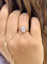 Load image into Gallery viewer, Pear Shape Moissanite And Round Cut Sides Engagement Ring In 14k Solid Rose Gold Bridal Ring Halo Style Wedding Ring Filigree Style 1.70ctw
