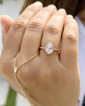 Load image into Gallery viewer, Pear Shape Moissanite And Round Cut Sides Natural Diamonds Engagement Ring In 14k Solid Rose Gold Bridal Ring Halo Style Wedding Ring 1.70ct
