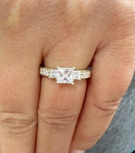 Load image into Gallery viewer, GIA Certified Natural Princess Cut And Round Cut Diamond Engagement Ring Antique Style 14k Solid Yellow Gold Three Stone Wedding Ring 1.50ct
