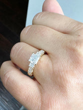 Load image into Gallery viewer, GIA Certified Natural Princess Cut And Round Cut Diamond Engagement Ring Antique Style 14k Solid Yellow Gold Three Stone Wedding Ring 1.50ct
