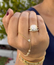 Load image into Gallery viewer, Cushion Cut Moissanite And Round Cut Sides Engagement Ring And Band 14k Solid Yellow Solid Gold Bezel Set Wedding Set Filigree Style 3.60ctw
