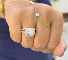 Load image into Gallery viewer, Cushion And Band Cut Diamond Engagement Ring And Matching Band IGI Certified 14k Yellow Solid Gold Wedding Set Bezel Style Bridal Set 3.60ct
