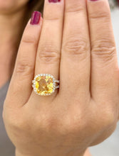 Load image into Gallery viewer, Cushion Cut Yellow Citrine and Round Cut Sides Natural Diamond Ring Split Shank halo Style Ring 14K Solid Yellow Gold Righ Hand Ring 5.70ctw
