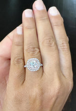 Load image into Gallery viewer, Cushion Cut Moissanite And Round Cut Side Cvd Diamonds Engagement Ring Double Halo 14k Solid White And Rose Gold Wedding Halo Ring 3.00ctw

