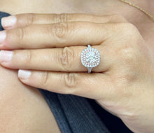 Load image into Gallery viewer, Cushion Cut Moissanite And Round Cut Side Cvd Diamonds Engagement Ring Double Halo 14k Solid White And Rose Gold Wedding Halo Ring 3.00ctw
