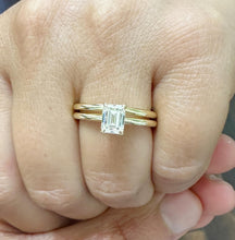 Load image into Gallery viewer, Emerald Cut Moissanite Solitaire Ring And Matching Band Wedding Ring Hidden Halo Bridal Ring Minimalist Set 14K Solid Yellow Gold 1.60ctw
