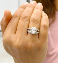 Load image into Gallery viewer, Oval Shape Moissanite and Round Cut Sides Engagement Ring And Matching Band Halo Style 14k Solid White Gold Wedding Ring Split Shank 2.50ctw
