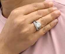 Load image into Gallery viewer, Oval Cut Moissanite and Round Cut Cvd Diamond Sides Engagement Ring And Matching Band Halo Design 14k Solid White Gold Split Shank 2.50ctw
