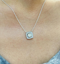 Load image into Gallery viewer, Round Cut CVD Diamond Pendant And Chain Bridal Wedding Gift For Her Filigree Halo Dainty 14k Solid White Gold Necklace And Chain 0.95ctw
