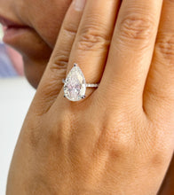 Load image into Gallery viewer, Pear Shape Moissanite And Round Cut Sides Engagement Ring Hidden Halo Style Bridal Ring Women's Wedding Ring In 14k Solid White Gold 5.50ctw
