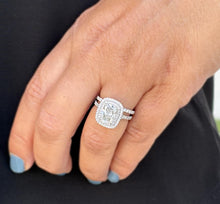Load image into Gallery viewer, GIA Certified Natural Cushion Cut And Round Cut Diamond Engagement Ring And Matching Band 14k Solid White Gold Double Halo Bridal Set 2.70ct
