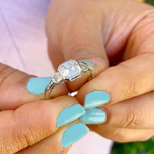Load image into Gallery viewer, Asscher Cut Center And Round And Baguettes Cut Sides IGI Certified Diamond Engagement Ring Bezel Set 14K Solid White Gold 1.40ct F-VS2
