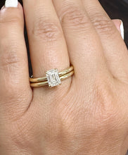 Load image into Gallery viewer, Emerald Cut Moissanite Solitaire Ring And Matching Band Wedding Ring Hidden Halo Bridal Ring Minimalist Set 14K Solid Yellow Gold 1.60ctw
