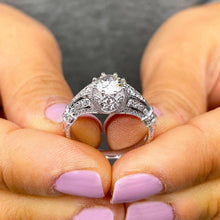 Load image into Gallery viewer, Round Cut Diamond Engagement Ring IGI Certified Bridal Ring Antique style Wedding Ring Set In 14k Solid White Gold Prong Set Filigree 1.65ct
