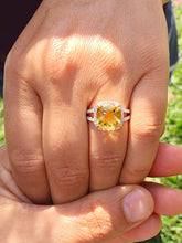 Load image into Gallery viewer, Cushion Cut Yellow Citrine And Natural Round Cut Sides Diamond Engagement Ring 14k Solid White Gold Bridal Ring Halo Style Wedding Ring 5.80
