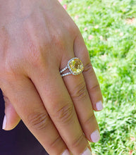 Load image into Gallery viewer, Cushion Cut Yellow Citrine And Natural Round Cut Sides Diamond Engagement Ring 14k Solid White Gold Bridal Ring Halo Style Wedding Ring 5.80
