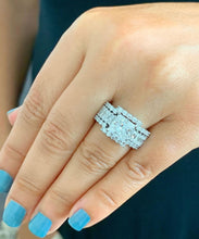 Load image into Gallery viewer, Princess Cut Center And Emerald Baguettes and Round Cut Sides Moissanite Engagement Ring And Two Bands 14k Solid And Heavy White Gold 5.00ct
