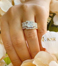 Load image into Gallery viewer, Princess Center And Emerald Baguettes and Round Cut Sides Moissanite Engagement Ring And Two Bands 14k Solid Yellow Gold Wedding Set 5.00ctw
