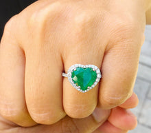 Load image into Gallery viewer, Heart Shape Simulated Green Emerald And Round Cut CVD Diamonds Ring Set In 14k Solid White Gold Bridal Ring Halo Wedding Ring For Her 4.00ct

