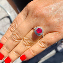 Load image into Gallery viewer, Round Cut Ruby And Round Cut CVD Diamonds Engagement Ring 14k Solid White Gold Wedding Bridal Ring Double Halo Style Anniversary 2.15ctw
