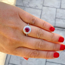 Load image into Gallery viewer, Round Cut Ruby And Round Cut CVD Diamonds Engagement Ring 14k Solid White Gold Wedding Bridal Ring Double Halo Style Anniversary 2.15ctw
