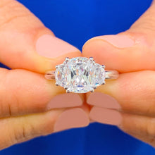Load image into Gallery viewer, Cushion Cut Center Moissanite And Half Moon Sides Engagement Ring 14k Solid White Gold Bridal Ring Three Stone Syle Wedding Ring 3.00ctw

