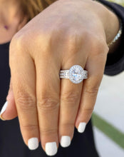 Load image into Gallery viewer, Oval Shape Moissanite And Round CVD Diamond Engagement Ring 14K Solid And Heavy (over 10gr) White Gold Halo Style Bridal Wedding Ring 4.00ct
