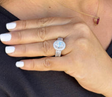 Load image into Gallery viewer, Oval Shape Moissanite And Round CVD Diamond Engagement Ring 14K Solid And Heavy (over 10gr) White Gold Halo Style Bridal Wedding Ring 4.00ct
