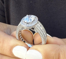 Load image into Gallery viewer, Oval Shape Moissanite And Round CVD Diamond Engagement Ring 14K Solid And Heavy (over 10gr) White Gold Halo Style Bridal Wedding Ring 4.00ct
