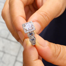 Load image into Gallery viewer, Round Cut Moissanite And Sapphire Halo Engagement Ring Set In 14K Solid White Gold Bridal Ring Braided Style Wedding Propose Ring 2.00ctw
