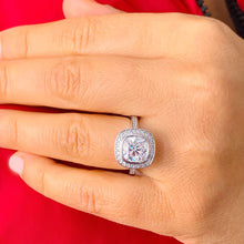 Load image into Gallery viewer, Cushion Cut Moissanite and Round Cut Natural Diamond Sides Engagement Ring Bezel Set 14k Solid White Solid Gold Wedding Bridal Ring 3.00ctw
