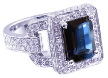 Load image into Gallery viewer, 14k solid white gold natural emerald cut sapphire ring and natural round cut diamonds ring art deco antique halo wedding ring 4.90ctw
