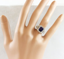 Load image into Gallery viewer, 14k solid white gold natural emerald cut sapphire ring and natural round cut diamonds ring art deco antique halo wedding ring 4.90ctw
