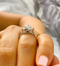 Load image into Gallery viewer, Cushion Cut Moissanite And Round Cut Sides Engagement ring Double Halo Women's 14k Solid White Gold Wedding Ring Split Shank Design 2.80ctw
