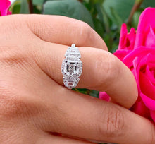 Load image into Gallery viewer, Asscher Cut Moissanite And Emerald And Round Cut Natural Diamond Engagement Ring Set In 14k Solid White Gold Wedding Bridal Halo Ring 2.50ct
