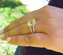 Load image into Gallery viewer, Cushion Cut Yellow Citrine And Natural Round Cut Sides Diamond Engagement Ring 14k Solid White Gold Bridal Ring Halo Style Wedding Ring 5.80
