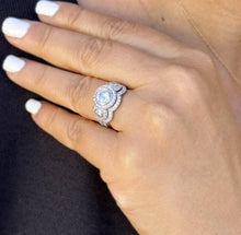 Load image into Gallery viewer, Round Cut Diamond Engagement Ring And Matching Band Three Stone Style IGI Certified 14k Solid White Gold Halo Bridal Wedding set 2.70ctw

