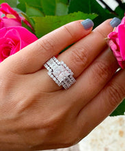 Load image into Gallery viewer, Princess Cut Center And Emerald Baguettes and Round Cut Sides Moissanite Engagement Ring And Two Bands 14k Solid And Heavy White Gold 5.00ct
