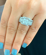 Load image into Gallery viewer, Princess Cut Center And Emerald Baguettes and Round Cut Sides Moissanite Engagement Ring And Two Bands 14k Solid And Heavy White Gold 5.00ct
