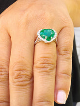 Load image into Gallery viewer, Heart Shape Simulated Green Emerald And Round Cut CVD Diamonds Ring Set In 14k Solid White Gold Bridal Ring Halo Wedding Ring For Her 4.00ct
