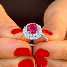Load image into Gallery viewer, Round Cut Ruby And Round Cut CVD Diamonds Engagement Ring 14k Solid White Gold Wedding Bridal Ring Double Halo Style Anniversary 2.15ctw
