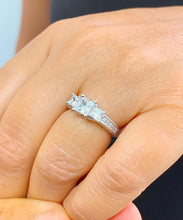 Load image into Gallery viewer, GIA Certified Natural Princess And Round Cut Diamond Engagement Ring Antique Style 14k Solid White Gold Wedding Ring Three Stone Style 1.50
