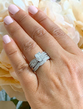 Load image into Gallery viewer, Radiant Cut Moissanite And Round Cut Sides Engagement Ring And Matching Band Set In 14k Solid White Gold Wedding Bridal Set Filigree 2.60ctw
