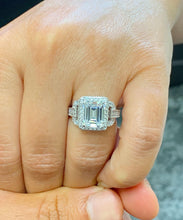 Load image into Gallery viewer, Emerald Cut Diamond And Round Cut Sides IGI Certified Engagement Ring 14k Solid White Gold Halo Split Shank Bridal Wedding Ring 4.50ctw
