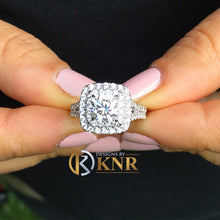 Load image into Gallery viewer, Cushion Cut and Round Cut Diamond Engagement Ring IGI Certified Women's 14k Solid White Gold Bridal Ring Double Halo Wedding Ring 3.00Ctw
