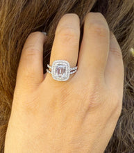 Load image into Gallery viewer, Emerald Cut Moissanite And Cvd Round Side Diamonds Engagement Ring And Matching Band 14k Solid White Gold Double Halo Wedding Set 2.75ct
