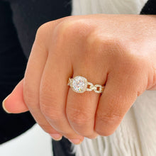 Load image into Gallery viewer, Round Cut Moissanite And Cvd Round Cut Sides Diamond Engagement Ring 14k Solid Yellow Gold Twisted Shank Halo Bridal Wedding Ring 2.10ct
