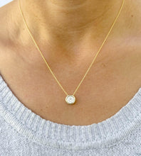 Load image into Gallery viewer, Round Cut Moissanite Pendant And Chain Solitaire Minimalist Dainty Bezel Set 14k Solid Yellow Gold Necklace And Chain Wedding Gift 2.00ct
